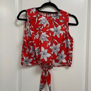 KOAJ Red Floral Tie-Front Sleeveless Crop Top XS